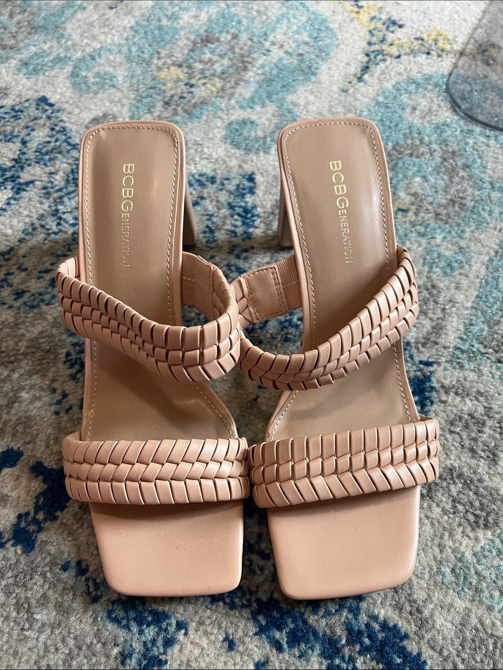BCBGeneration Blush Braided Double-Strap Block Heel Sandals